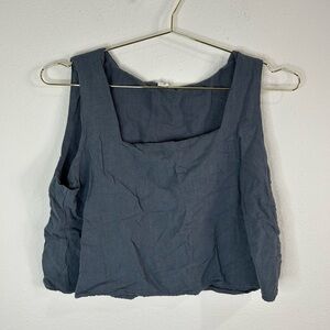 Anrabess Linen Blend 2-Piece Set Lg Gray Tank Crop Top Shorts Summer Loungewear